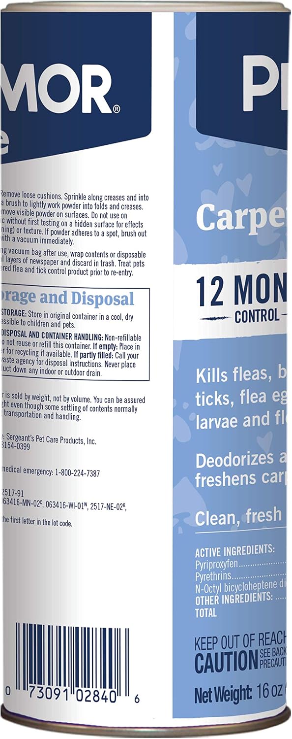 PETARMOR Home Carpet Powder for Fleas and Ticks, Protect Your Home From Fleas and Deodorizes Carpets, 16 Ounce | Ideal for Carpeted Homes with Flea Infestations; Deodorizes Carpets; Targets flea lifecycle in carpets, rugs & upholstery