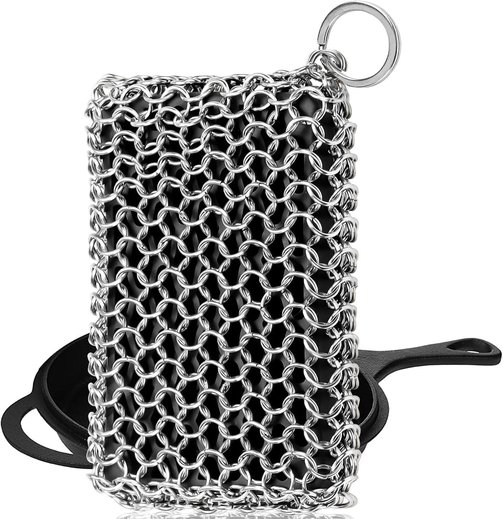 Herda 316L Cast Iron Scrubber Cleaner, Large Cast Iron Chain Mail Scrubber