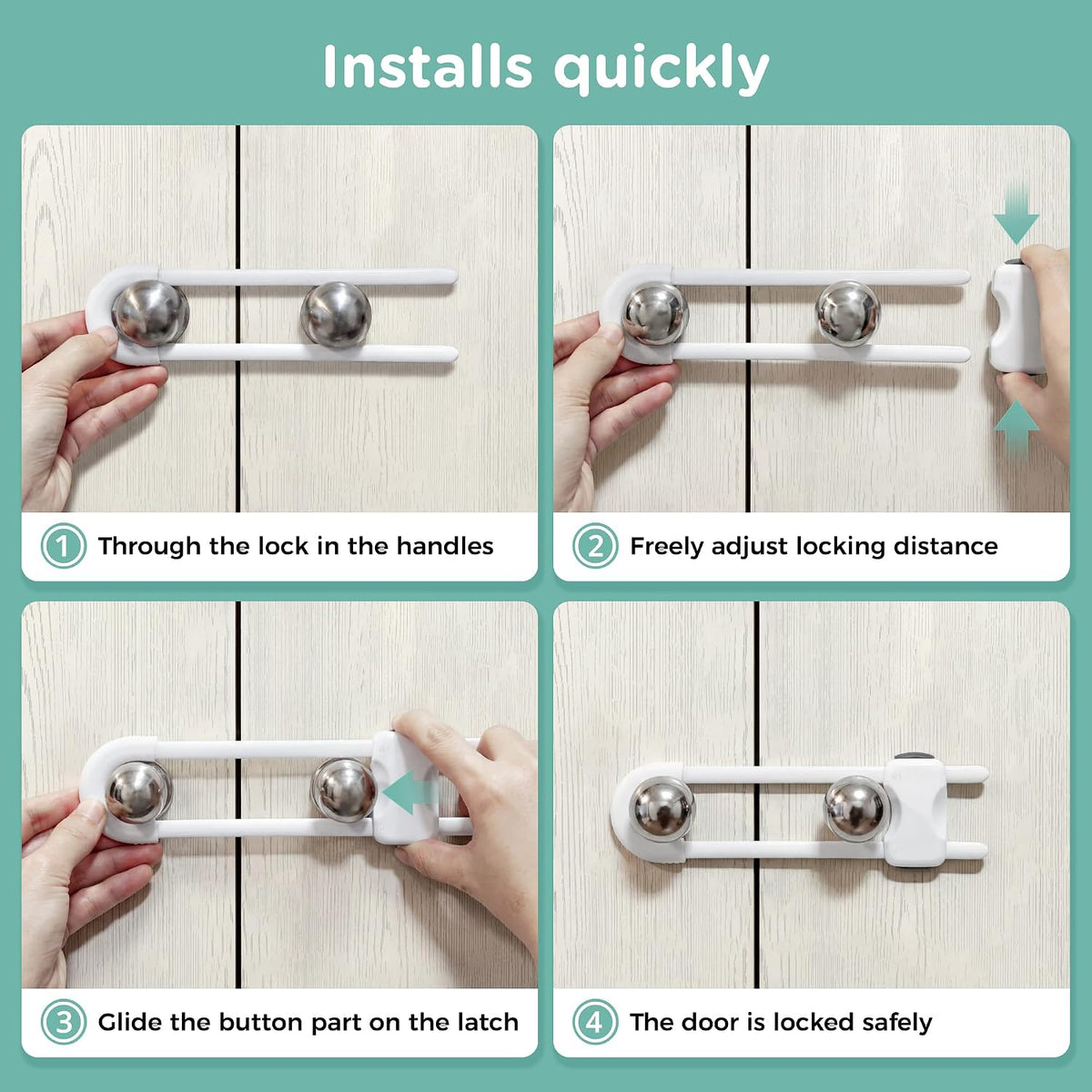 SKYLA HOMES Child Safety Sliding Cabinet Locks, White, 4 Pack, 6 Inch