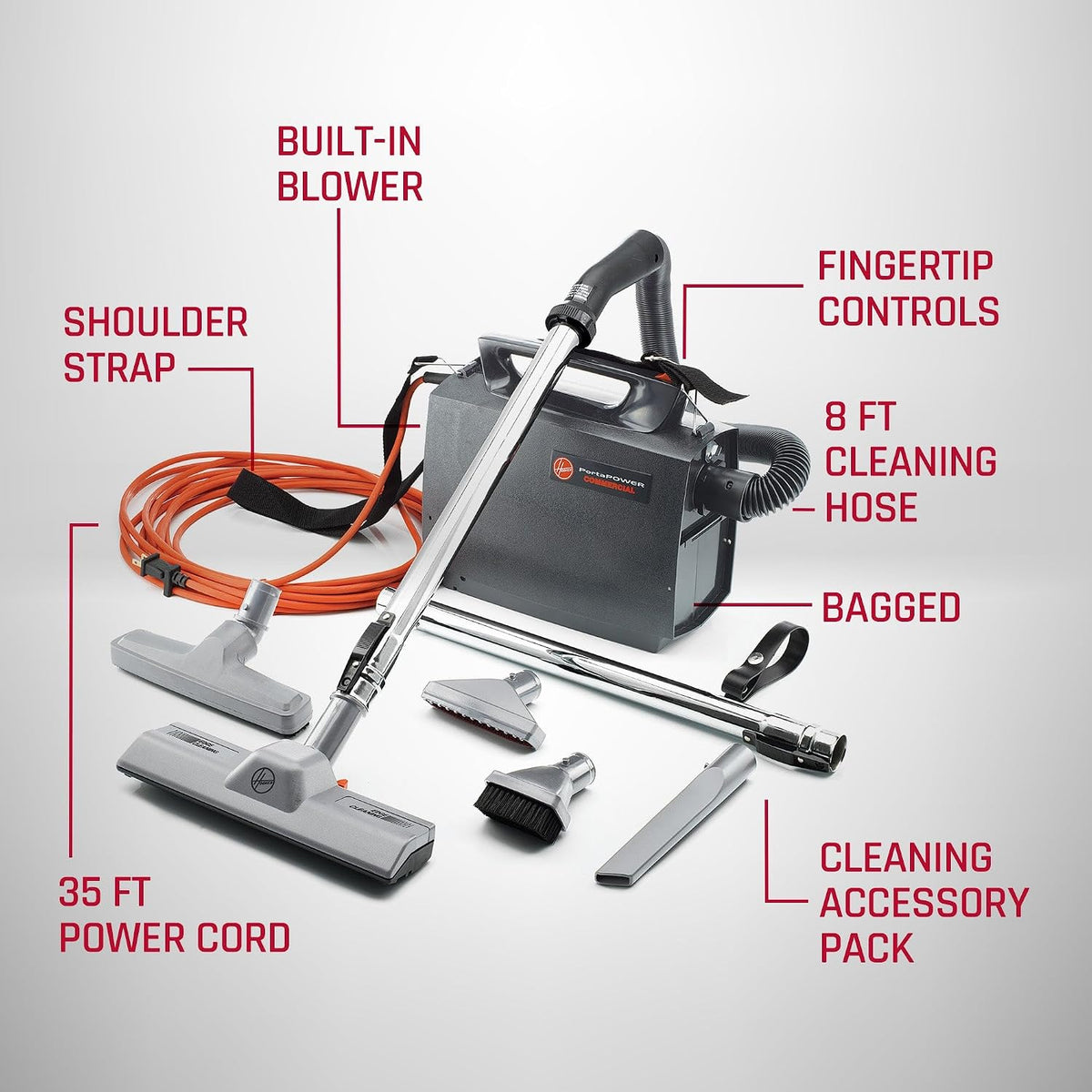 Hoover Commercial PortaPower Lightweight Canister Vacuum Cleaner
