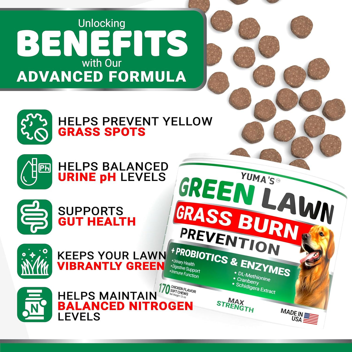 Dog Urine Neutralizer for Lawn - 170 Chews - Grass Green Saver Supplement
