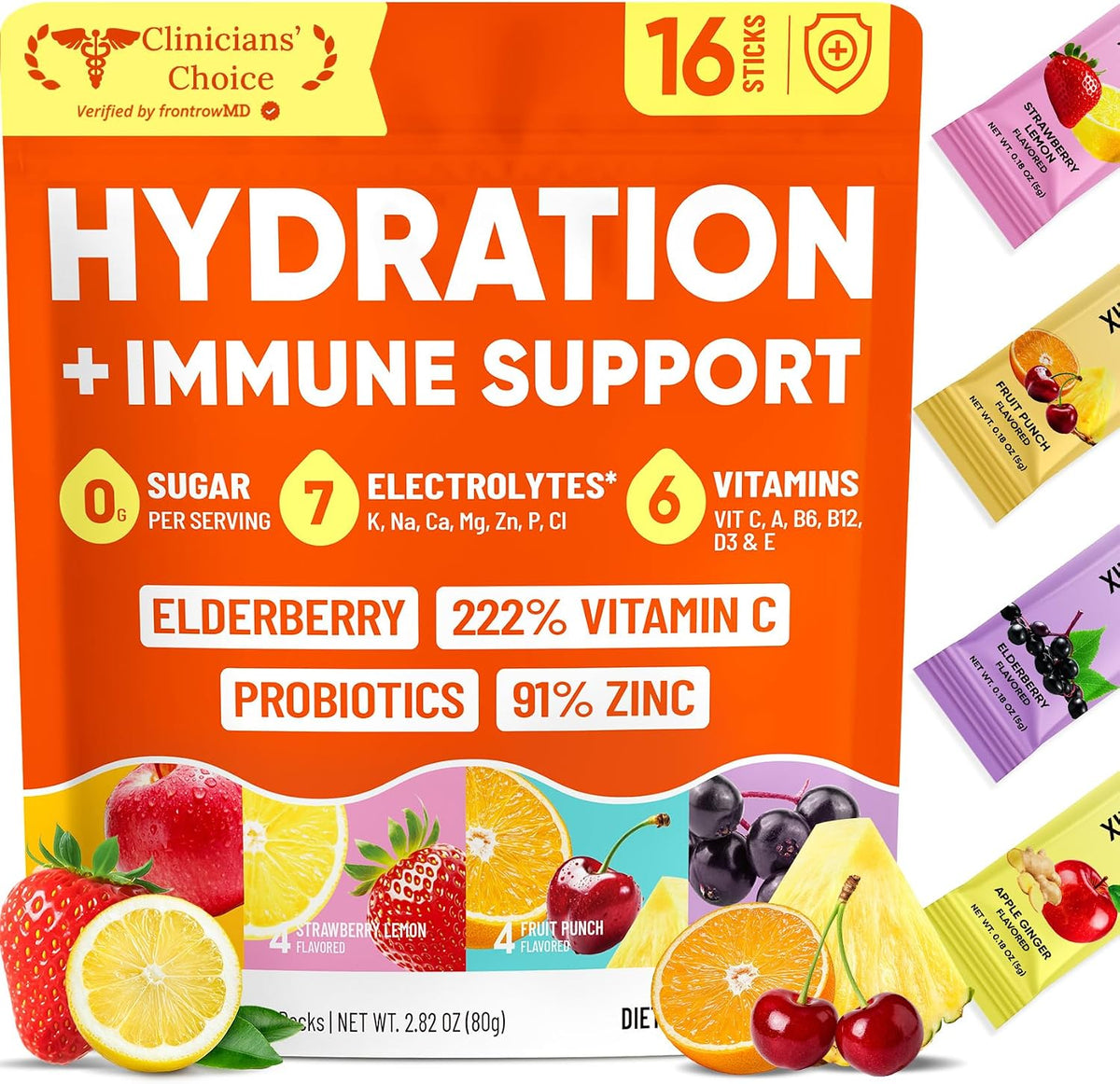 Venture Pal Sugar Free Hydration Packets+Immune-Liquid Daily IV Drink Mix