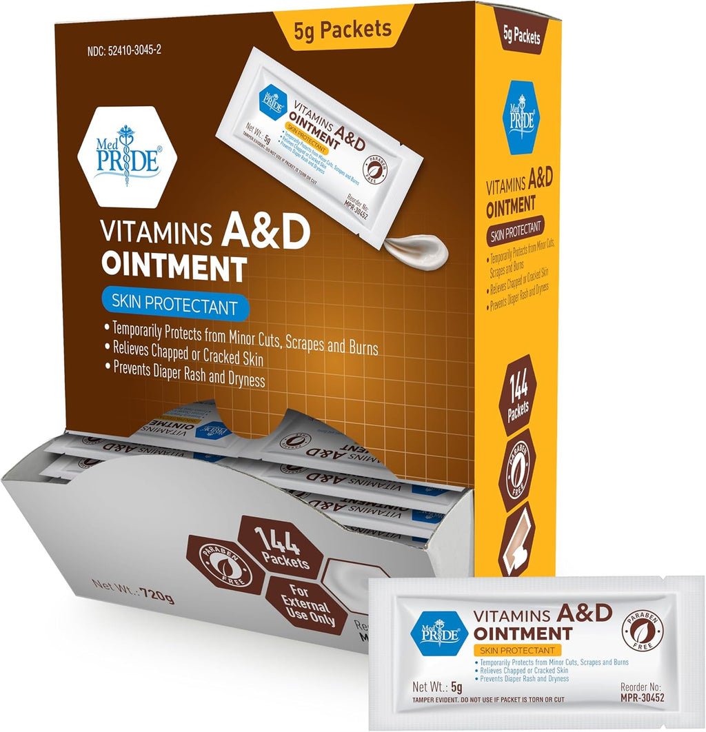 MED PRIDE Vitamins A & D Ointment Packets, Diaper Rash Cream, 5g, 144-Count