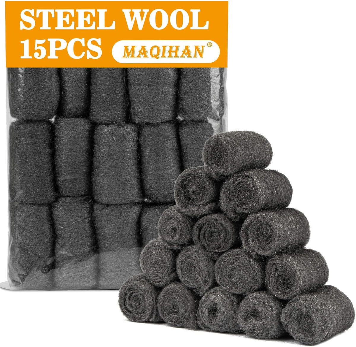 MAQIHAN Steel Wool Pads 0000 15pcs - for Mice Control, Polishing, Cleaning