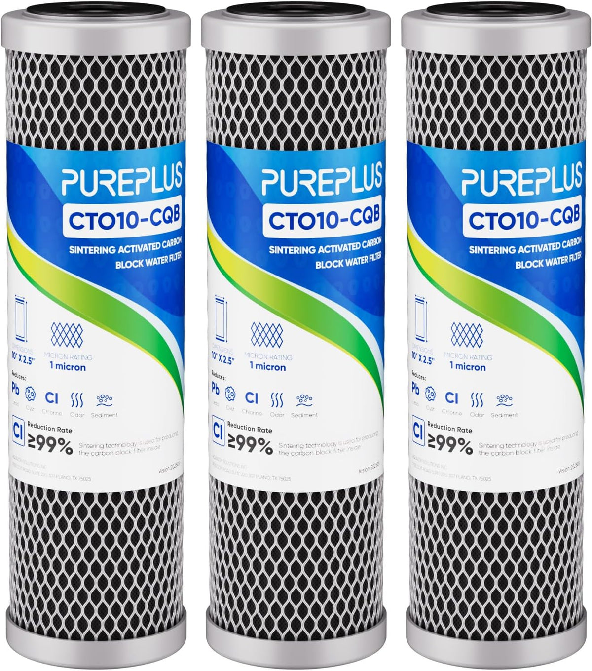 1 Micron 2.5" x 10" Whole House CTO Carbon Water Filter Cartridge Replacement for Under Sink Water Filter System, Dupont WFPFC8002, WFPFC9001, FXWTC, SCWH-5, WHEF-WHWC, WHCF-WHWC, AMZN-SCWH-5, 4Pack