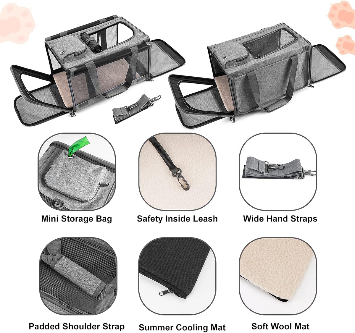 GAPZER Pet Carrier for Large Cats up to 20lbs Soft-Sided Privacy Protection
