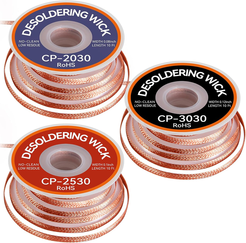 3 Pack Rosin Flux Solder Wick Braid for PCB & Electronics Repair