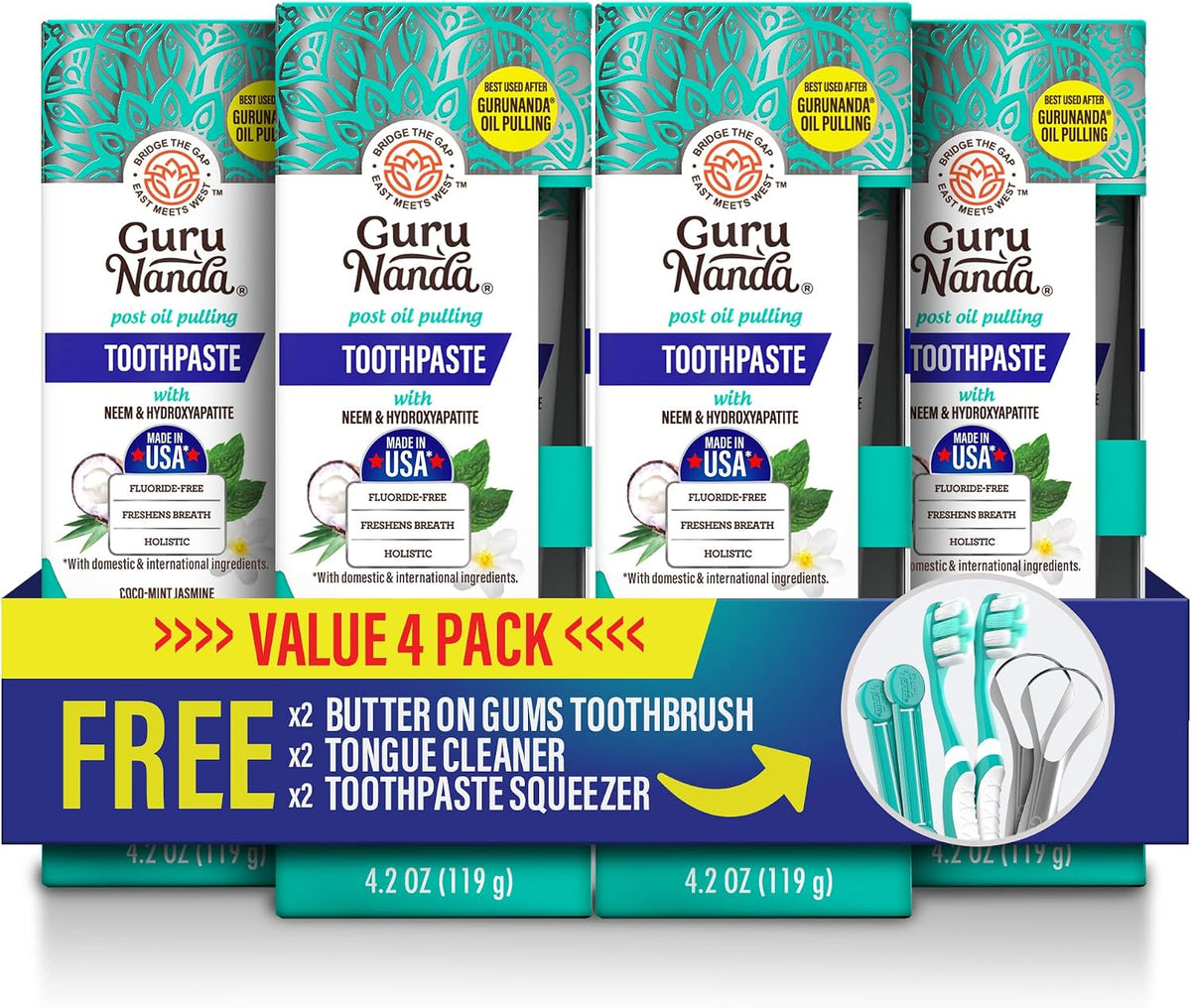 GuruNanda Hydroxyapatite Toothpaste with Neem, SLS & Fluoride Free, 4.2oz