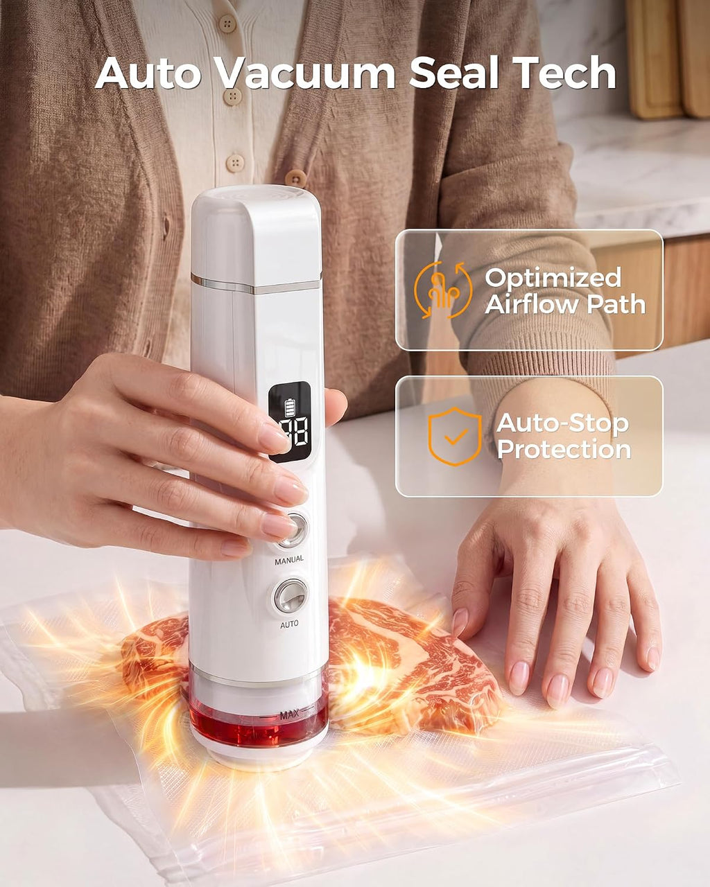 Vacuum Sealer for Food: 30 Reusable Bags & 20ml Tank