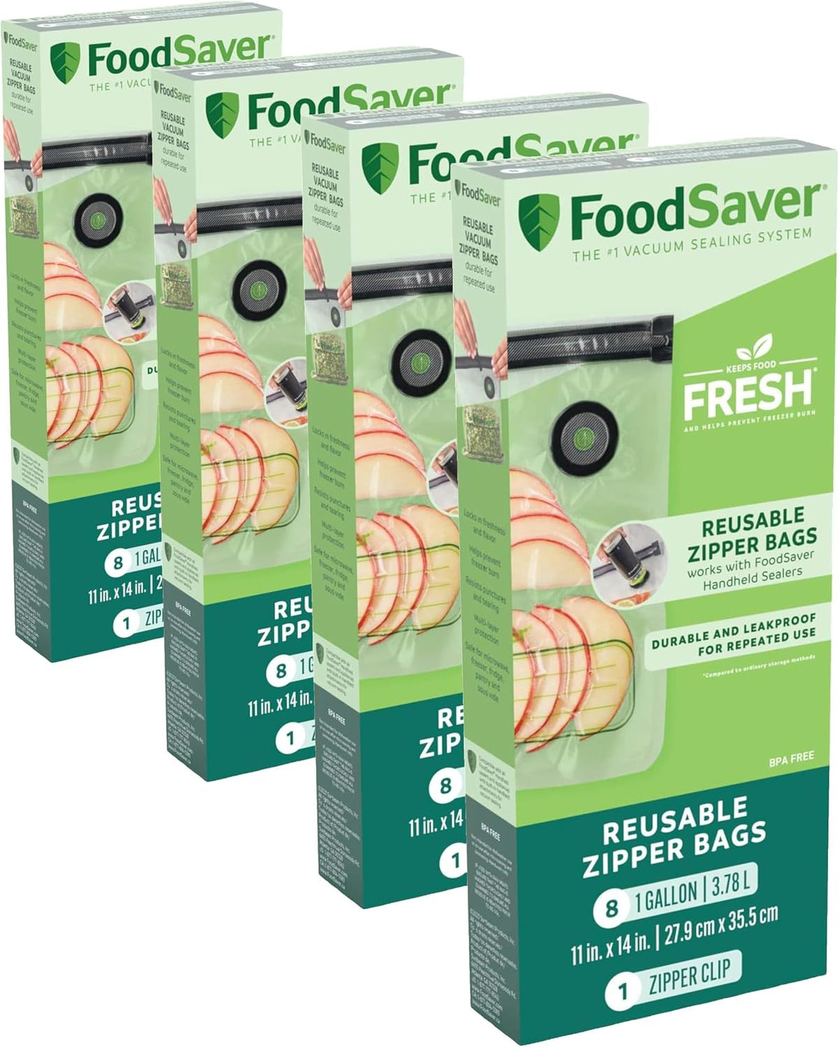 FoodSaver Reusable Quart Vacuum Zipper Bags, 10 Count, BPA-Free, Microwave Safe, Leakproof