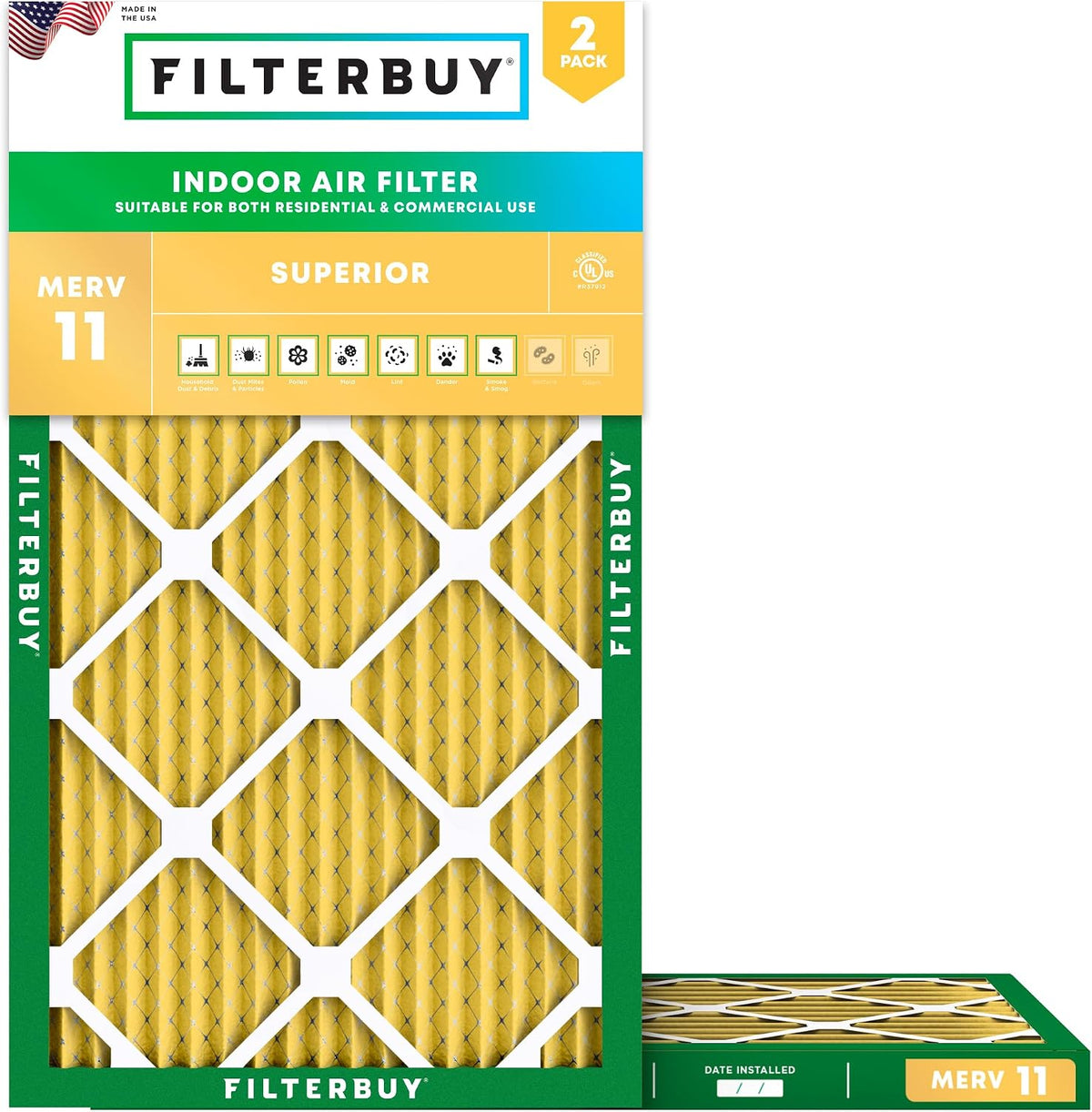 Filterbuy 20x25x4 Air Filter MERV 11 Pet & Allergy Defense (2-Pack)
