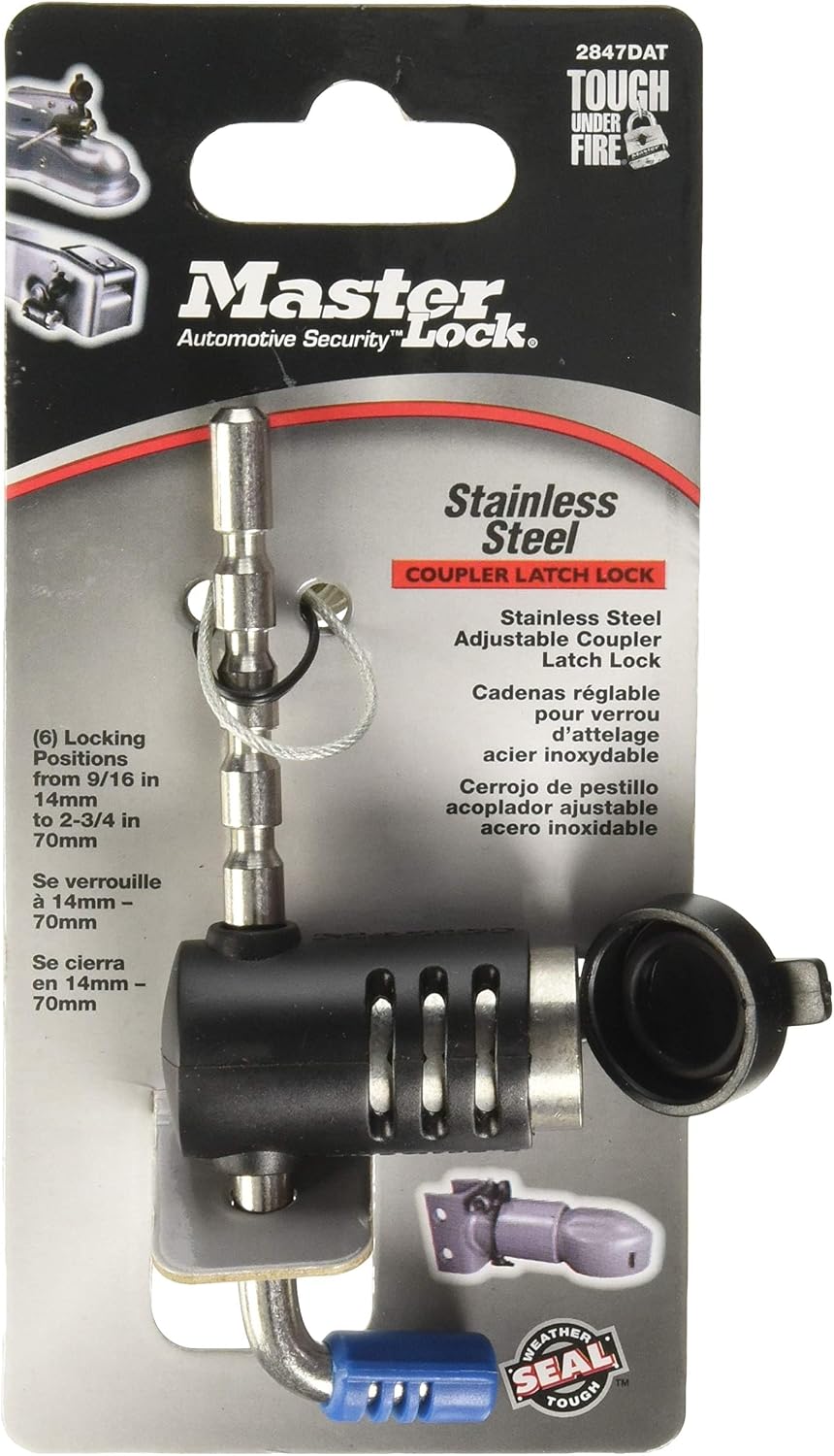 Master Lock Adjustable Coupler Lock Stainless Steel Trailer Hitch 2847DAT