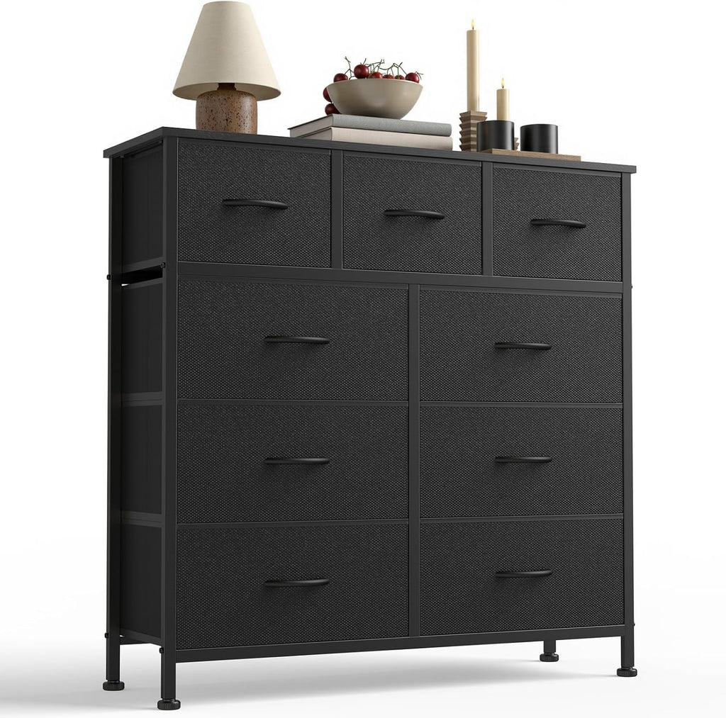 Sweetcrispy 7 Drawer Fabric Dresser for Bedroom Storage with Bins, Black