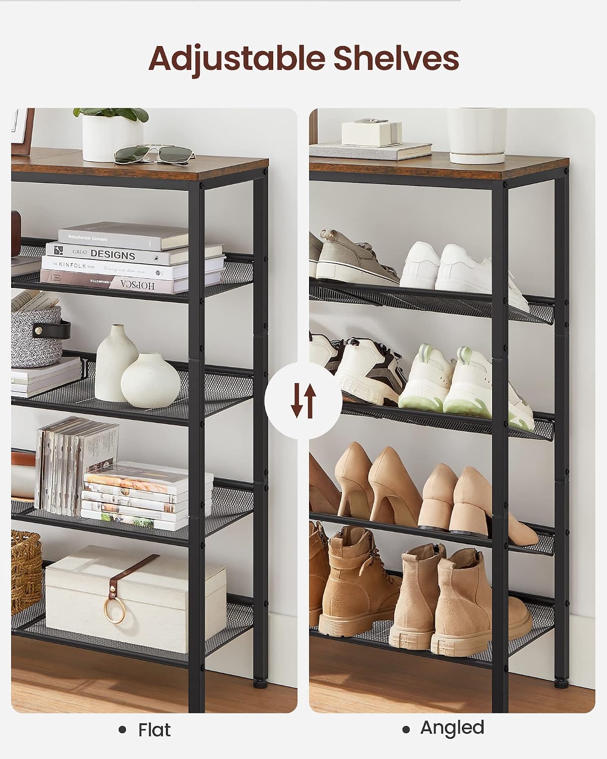 VASAGLE 5-Tier Shoe Rack, Adjustable, Freestanding