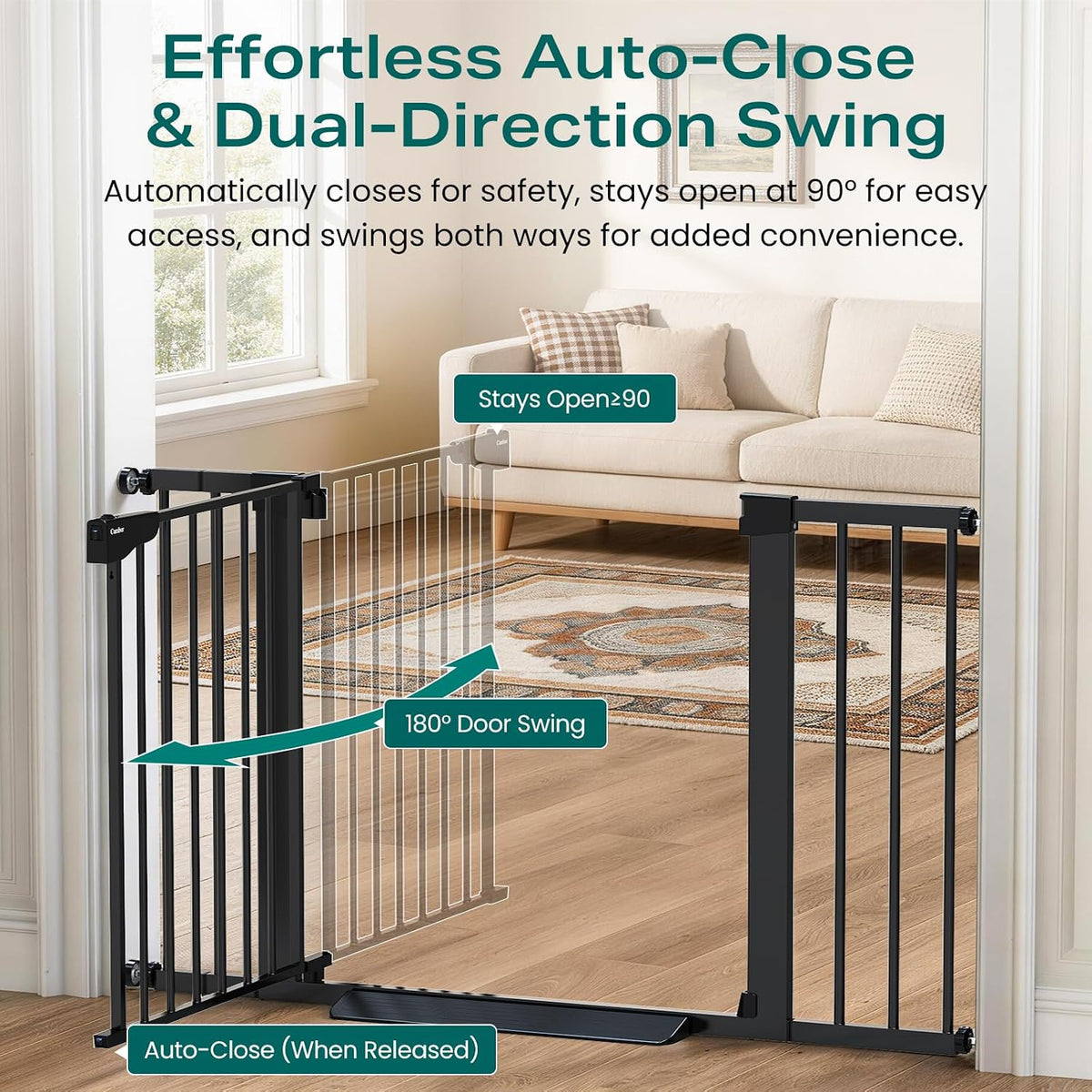 Cumbor 30-46" Baby Gate for Stairs, Auto Close Dog Gate for the House Black