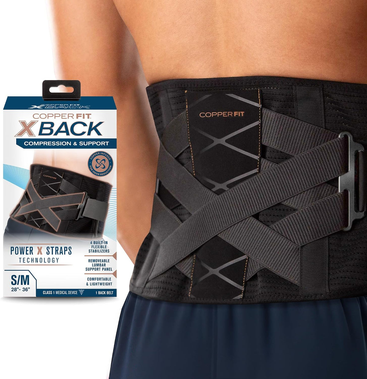 Copper Fit X-Back Brace for Lower Back Pain, Lumbar Support, Herniated Disc, Sciatica, Arthritis – Adjustable, Breathable Design - for Men and Women (Large/XLarge)