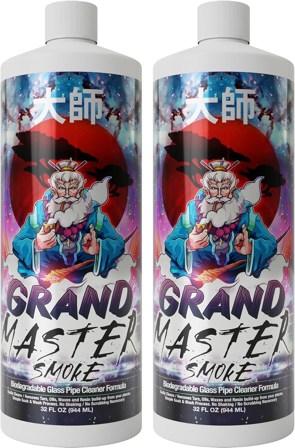 GRAND MASTER SMOKE 64oz / 2 Pack Soak & Wash Bundle Glass Pipe Cleaner - Cleanse, Deodorize, Restore - No Shaking/No Scrubbing