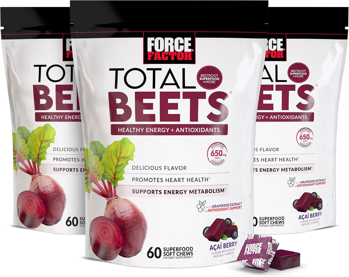 Force Factor Total Beets Soft Chews Heart Health Superfood with Beetroot