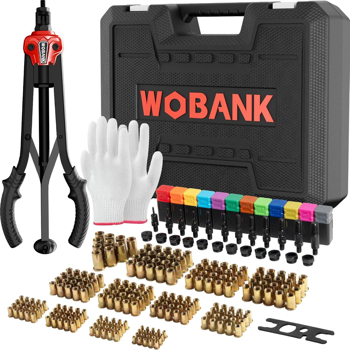 Rivet Nut Tool Kit, 16" Rivnut Tool with 12 Mandrels & 230pcs Rivet Nuts