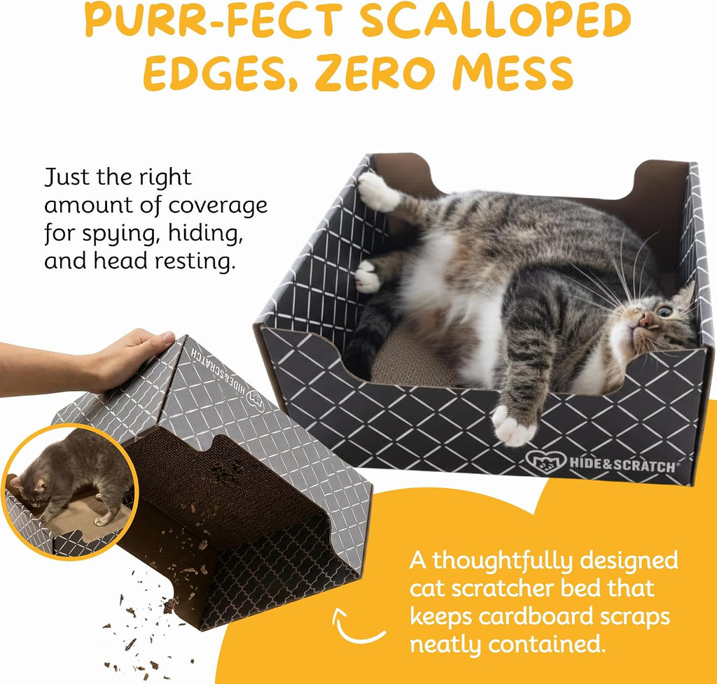Hide & Scratch Cardboard Cat Scratcher Box & Bed Dark Grey Diamond Pad