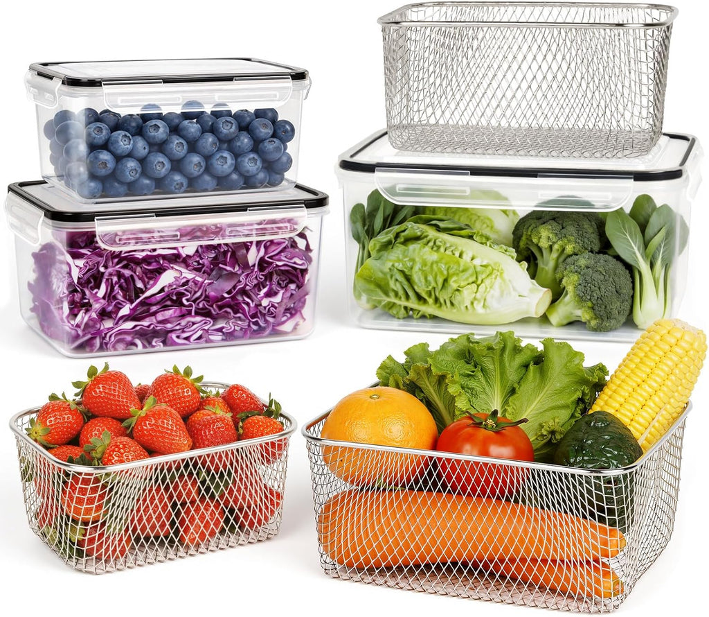5 PCS Large Fruit storage Containers for Fridge ,Food Storage Containers