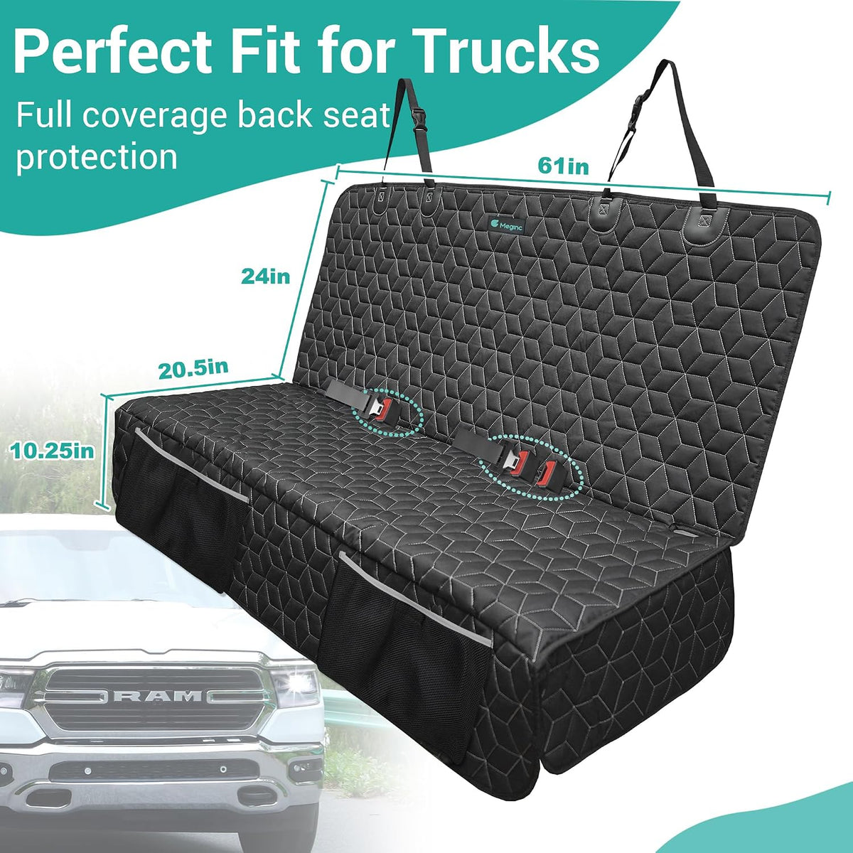 Meginc Dog Car Seat Covers for Back Seat, Bench Seat Covers for Trucks