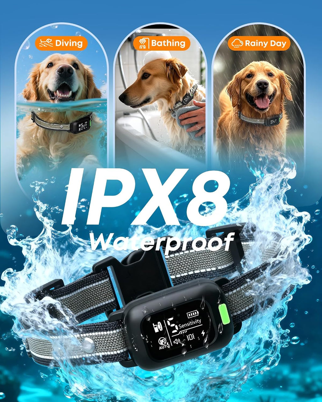 2-in-1 Dog Bark & Shock Collar with Remote, 4500FT Training Range | Combines Bark Control & Training Modes, IPX8 Waterproof, LED Light, Rechargeable, Fits 10-100lbs Small, Medium & Large Dogs