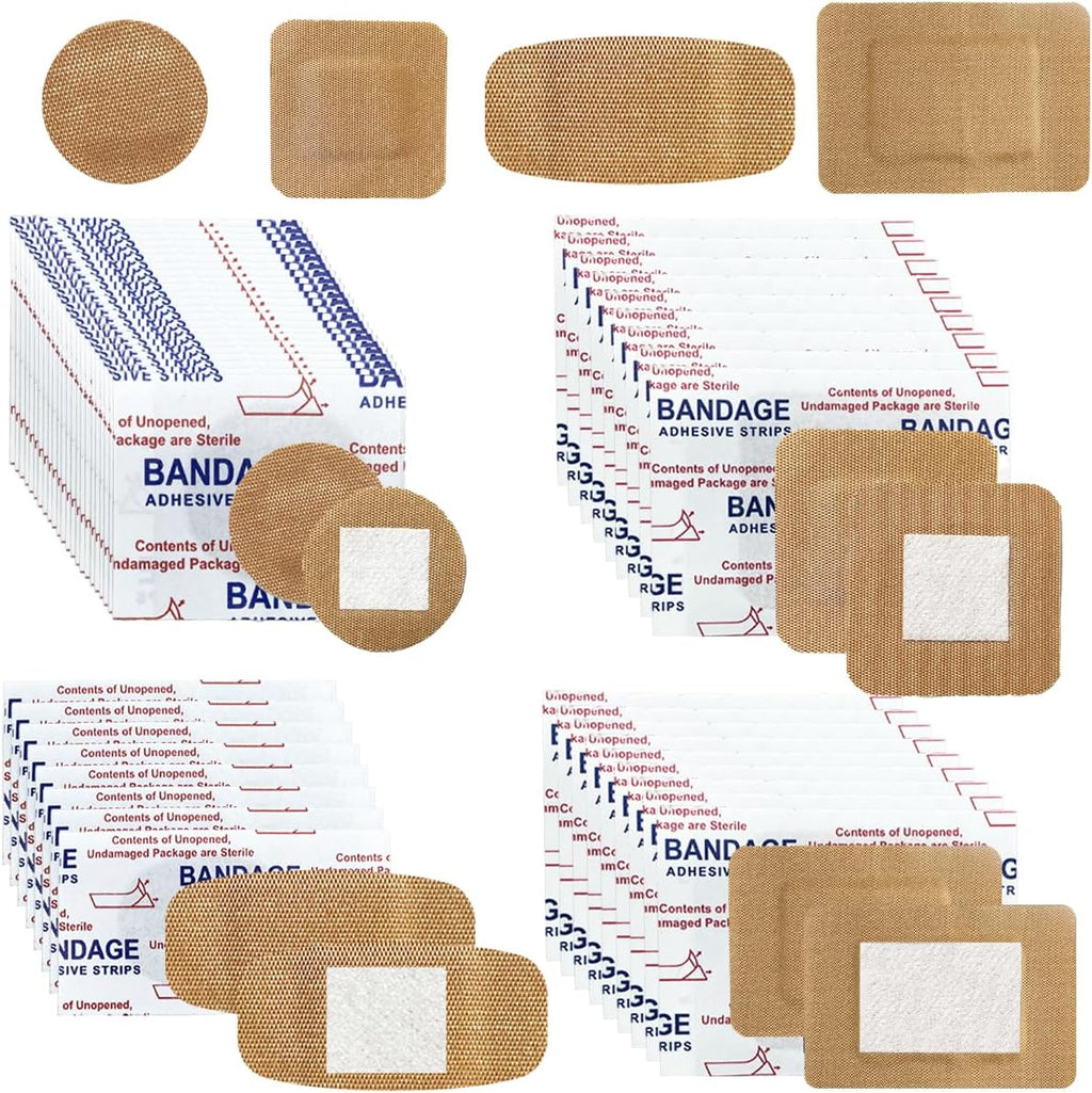 120Pcs Breathable Fabric Small Bandages, Round Oval and Square Flexible Adhesive Strips for Face and Small Wounds Protection Care