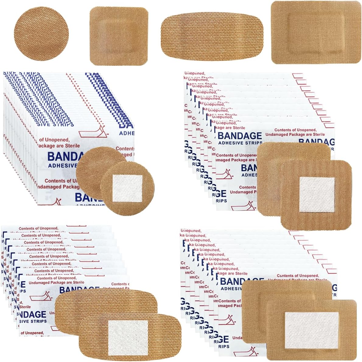 120Pcs Breathable Fabric Small Bandages, Round Oval and Square Flexible Adhesive Strips for Face and Small Wounds Protection Care