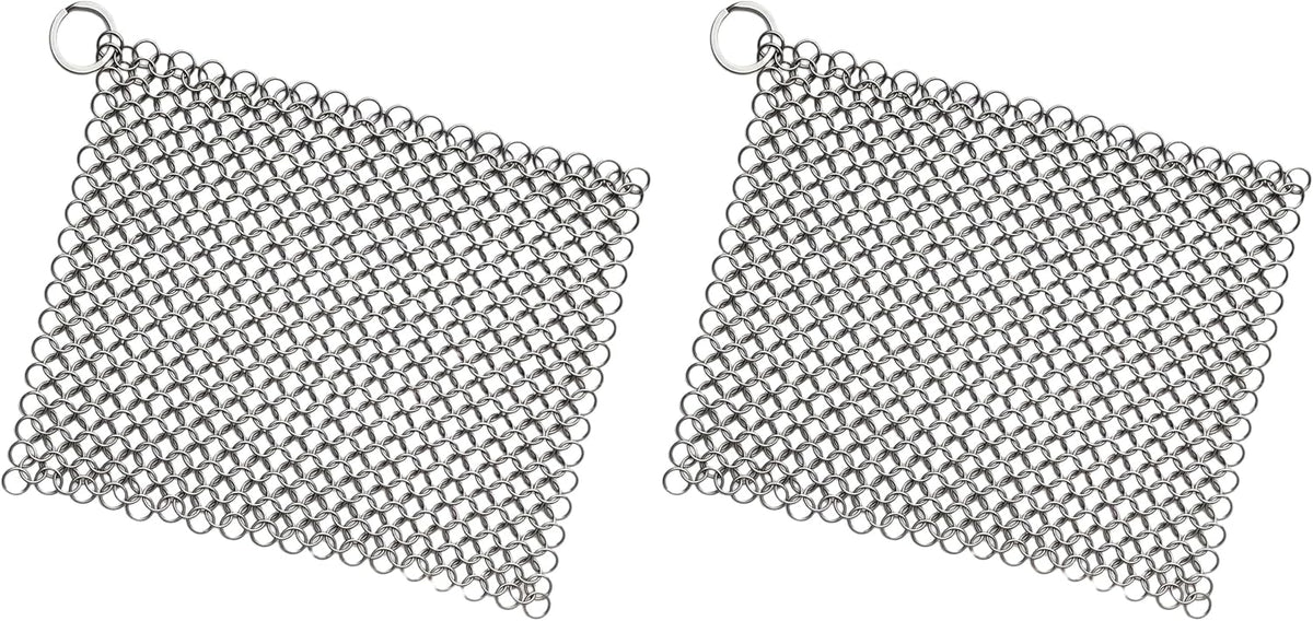 8"x6" Cast Iron Scrubber Stainless Steel Chainmail Cleaner for Pre-Seasoned Pans, Griddles, BBQ Grill and Pot Cookware Cleaning