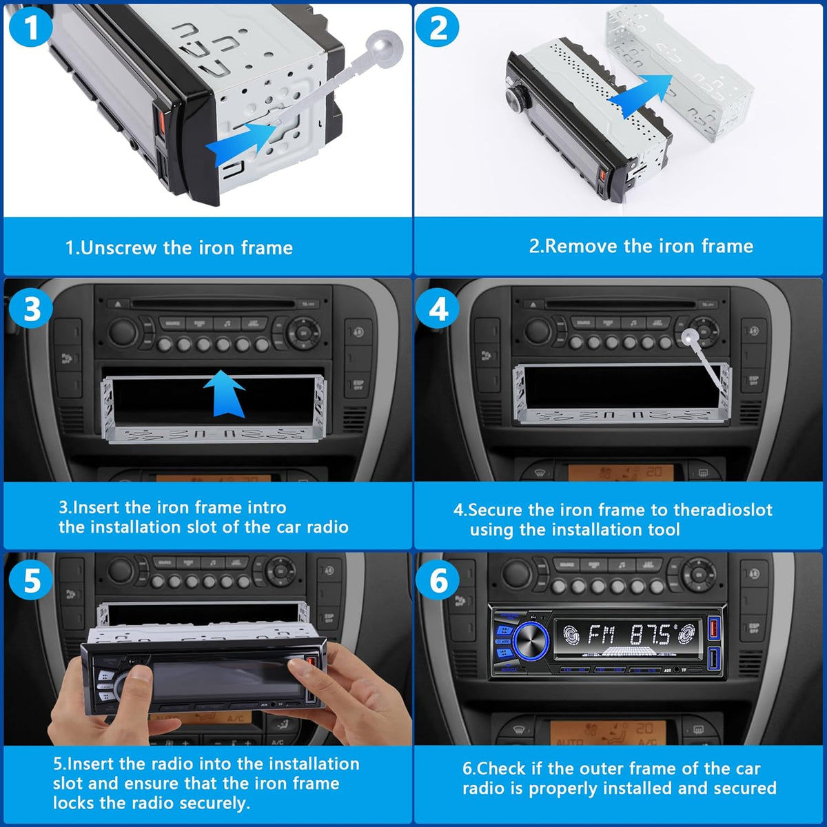 REAKOSOUND Car Radio Bluetooth Single DIN Stereo - FM, USB, AUX, APP, No CD