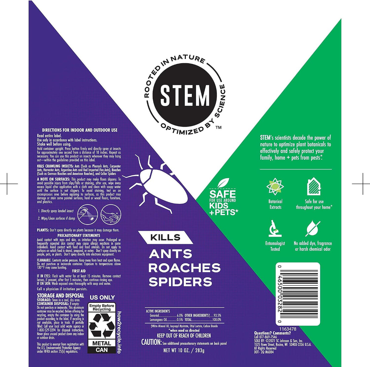STEM Plant-Based Bug Spray, Ant, Roach, Spider Killer Indoor Outdoor, 10 oz