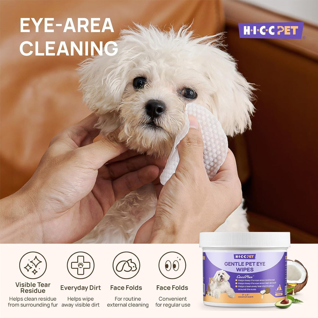 HICC PET Eye Wipes for Dogs & Cats, Pet Face Wipes, 100 Count