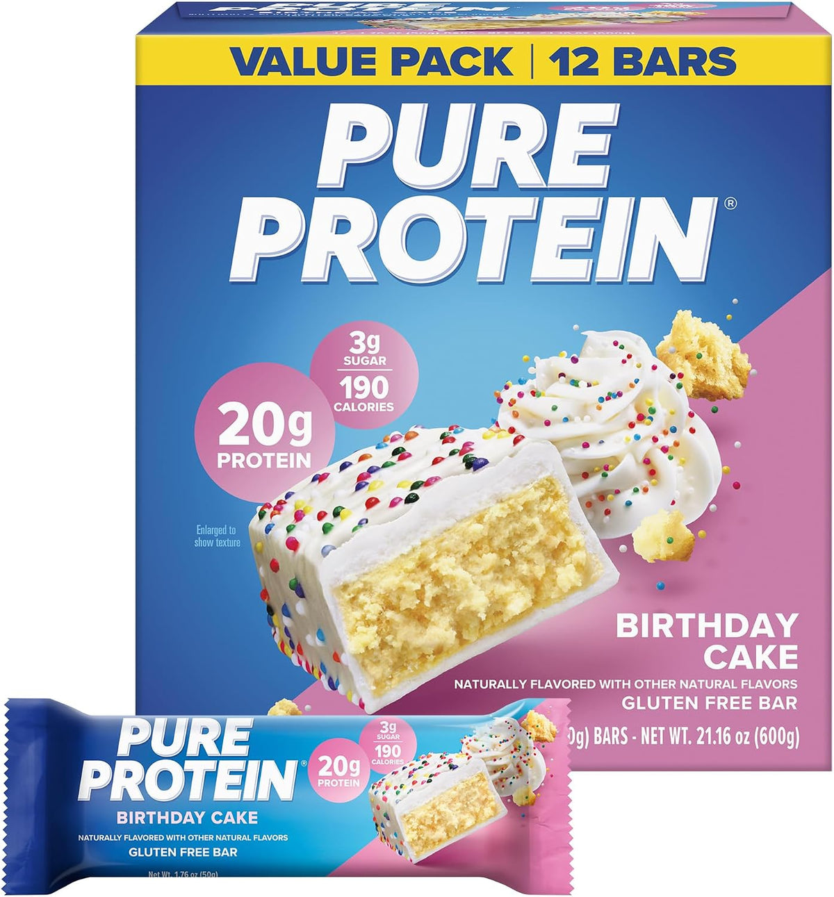 Pure Protein Pure Protein Bars, Lemon Cake, 20g Protein, Gluten Free, 12 Ct