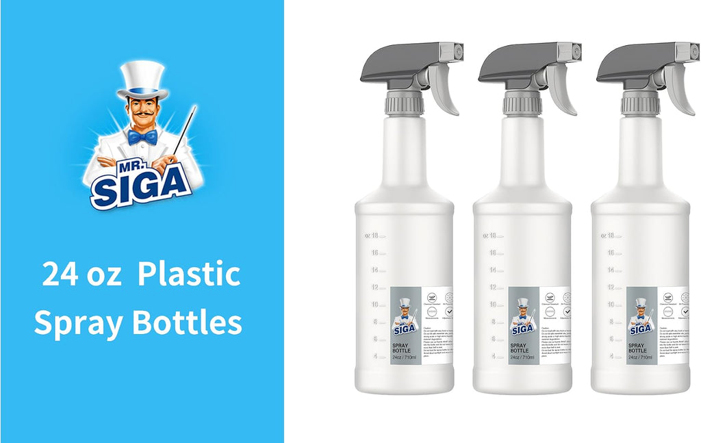 MR.SIGA 24 oz Empty Plastic Spray Bottles for Cleaning Solutions, 3 Pack