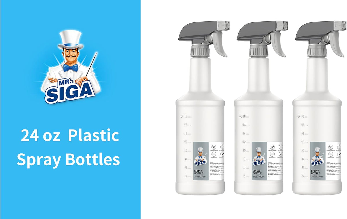 MR.SIGA 24 oz Empty Plastic Spray Bottles for Cleaning Solutions, 3 Pack