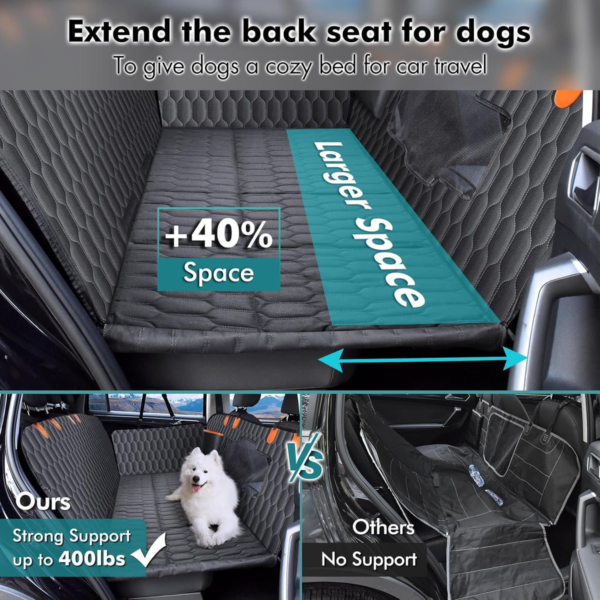 Chumajor L Back Seat Extender for Dogs,Hard Bottom,Waterproof,400 lb,Black
