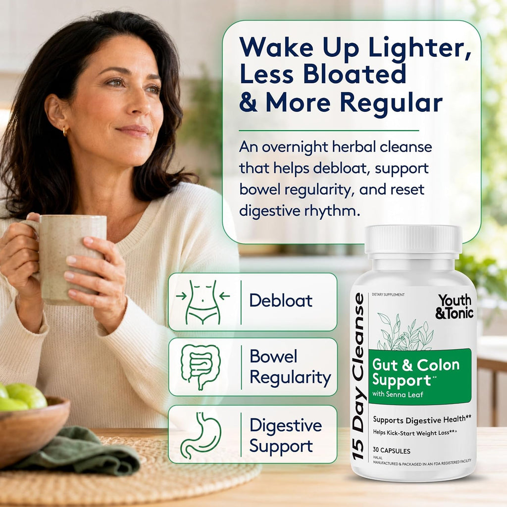 Youth & Tonic 15 Day Cleanse - Colon Cleanse & Gut Support, 30 Pills