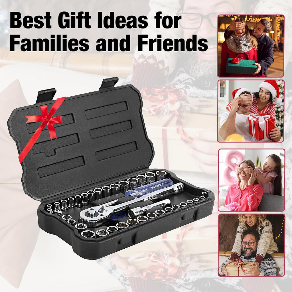 WORKPRO 39-Piece Drive CR-V Socket Set(1/4" & 3/8")