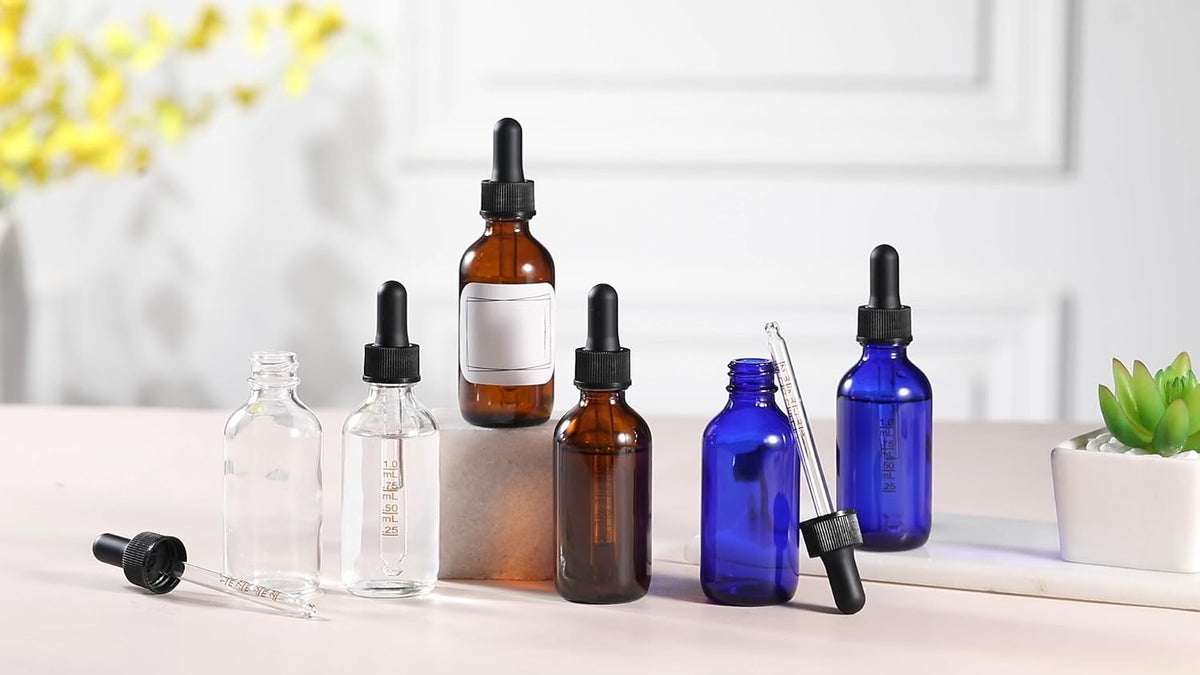 2 Pack Dropper Bottles 2 OZ, Amber Glass Bottle with Graduated Dropper