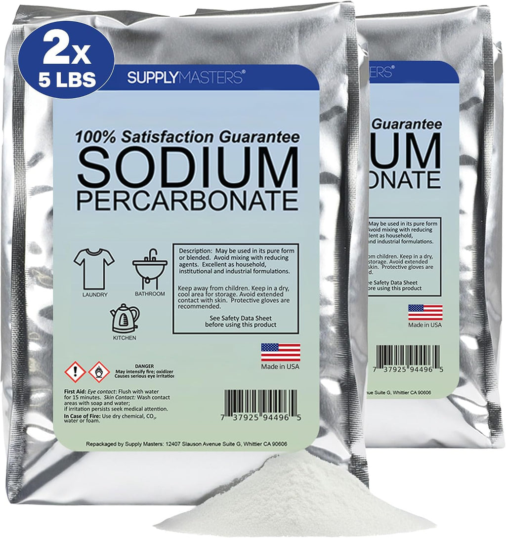 Sodium Percarbonate Powder 5 lbs – Non-Chlorine Oxygen Bleach Alternative & Stain Remover – Multi-Purpose Cleaner for Laundry, Carpets, Tile, Decks, Kitchens & Outdoor Surfaces