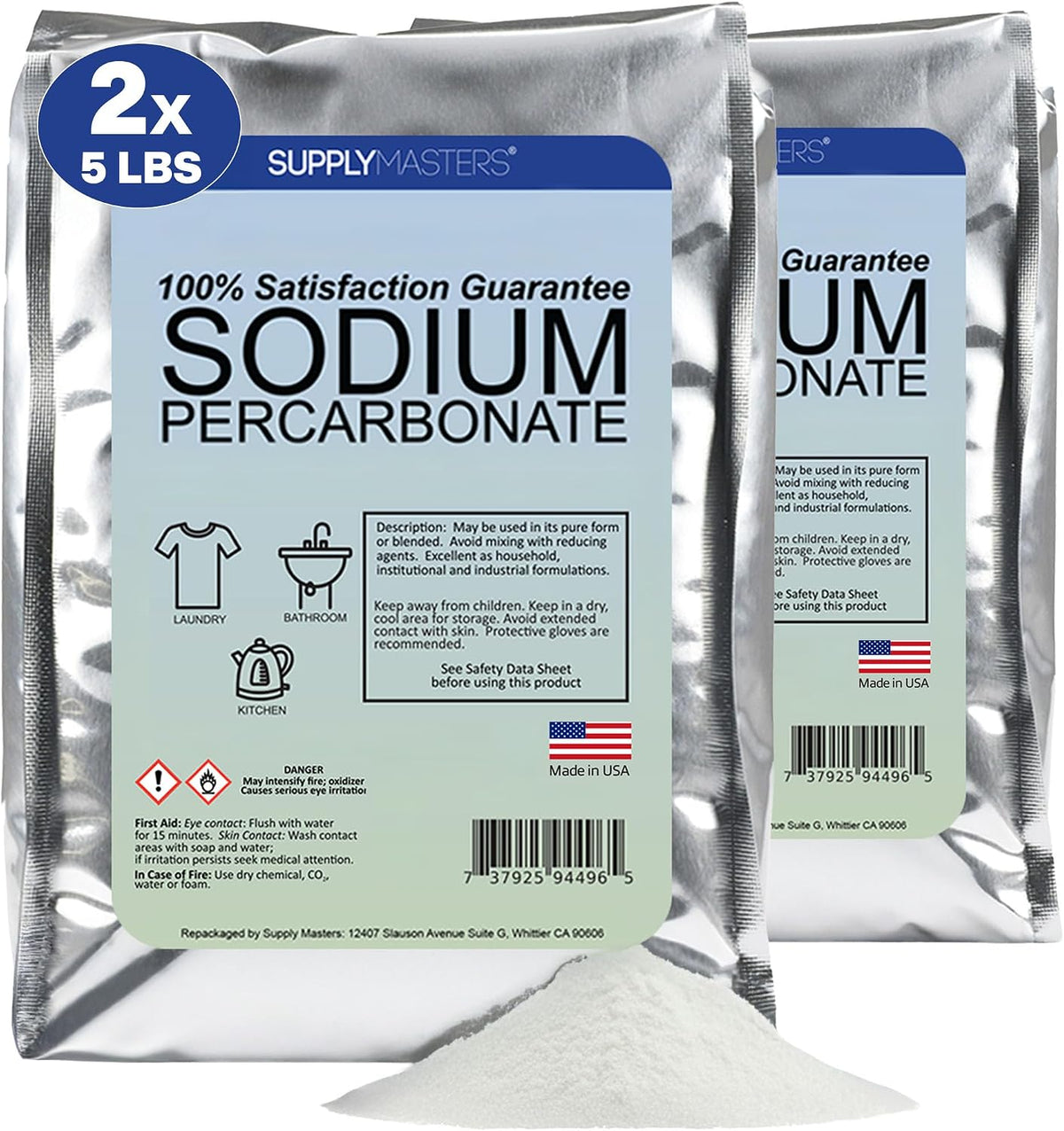 Sodium Percarbonate Powder 5 lbs – Non-Chlorine Oxygen Bleach Alternative & Stain Remover – Multi-Purpose Cleaner for Laundry, Carpets, Tile, Decks, Kitchens & Outdoor Surfaces