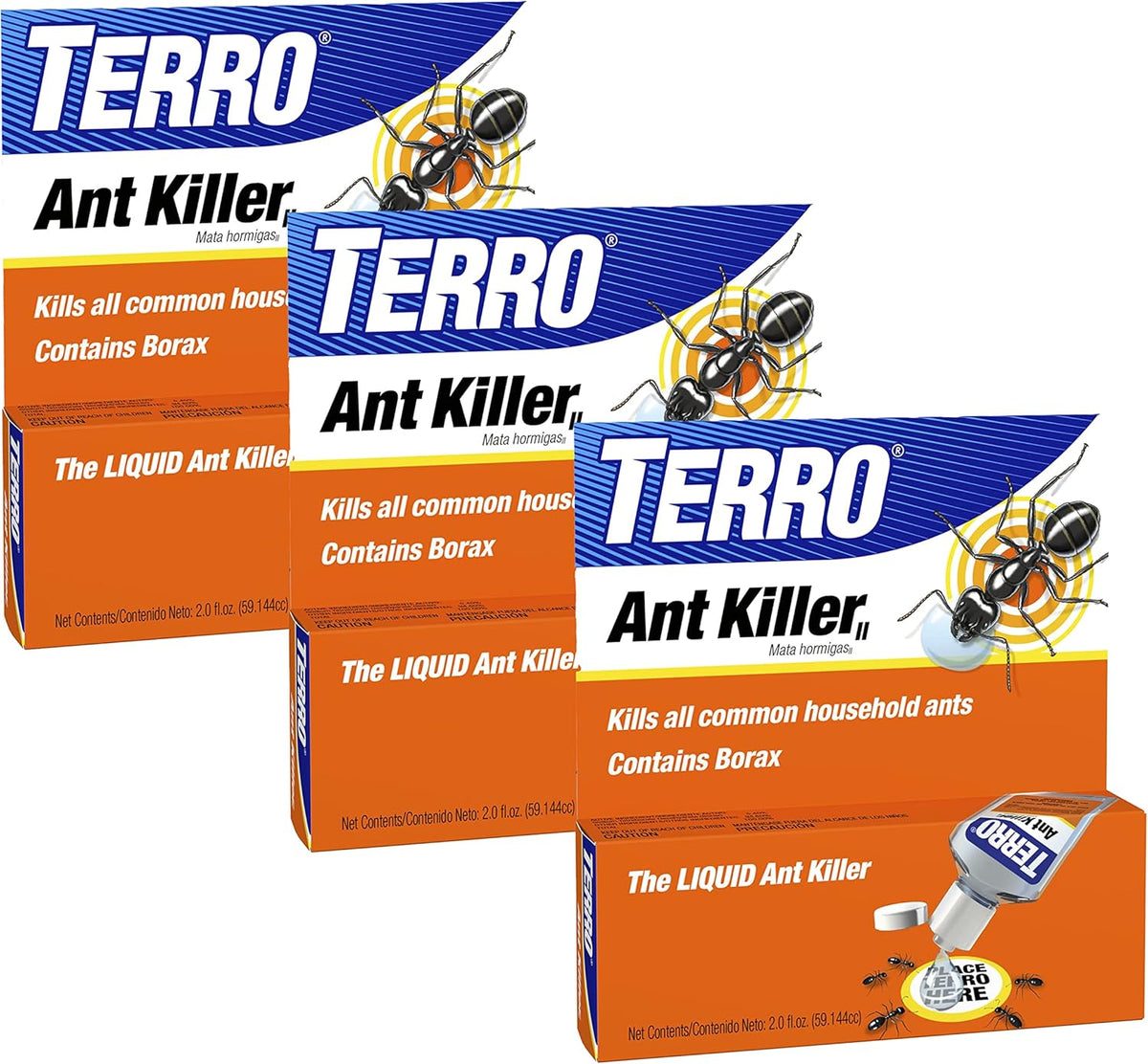 TERRO Liquid Ant Killer 3-Pack Indoor Ant Baits with Borax - Kills Common Household Ants Including Ghost, Sugar, and Black Ants - Fast-Acting Pest Control, T200-3SR