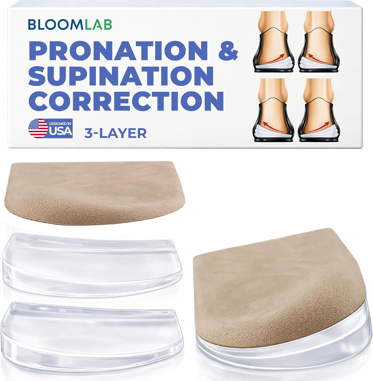 Heel Wedge Insoles for Supination & Pronation, Adjustable Gel Inserts