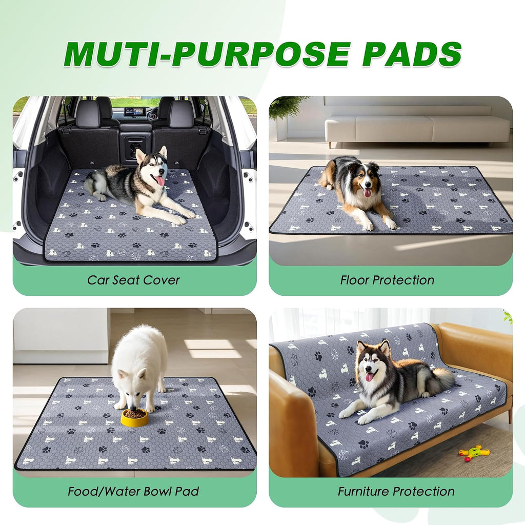 WanpeeGoo Washable Pee Pads for Dogs, Waterproof, 18 x 24 in, 4 Pack, Gray | Super Absorbent, Waterproof and Non-Slip; Washable, Reusable Dog Pads for Crates, Playpens, Floors, Furniture and Travel