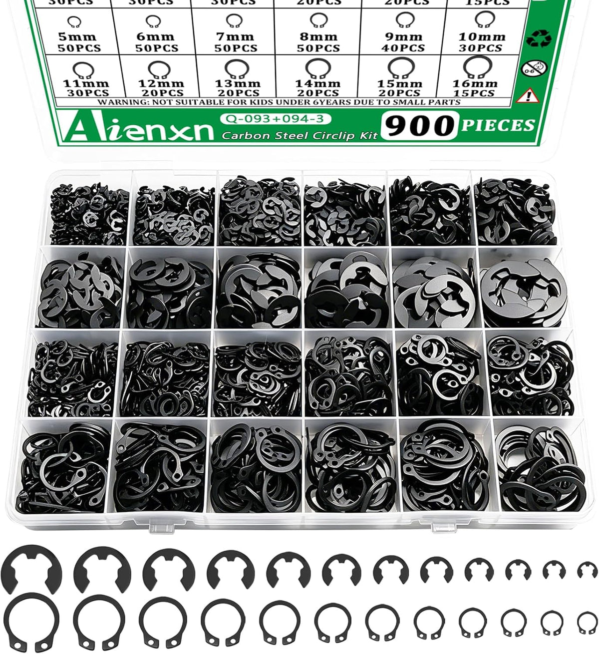 330PCS Snap Rings Kit, E Clips Kit (2-12MM) and C Clips Kit (5-16MM)