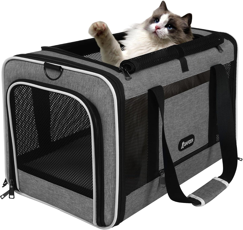 GAPZER Cat Carrier 18x11x11 Top Load, Soft-Sided Pet Travel Bag Over 15 lbs