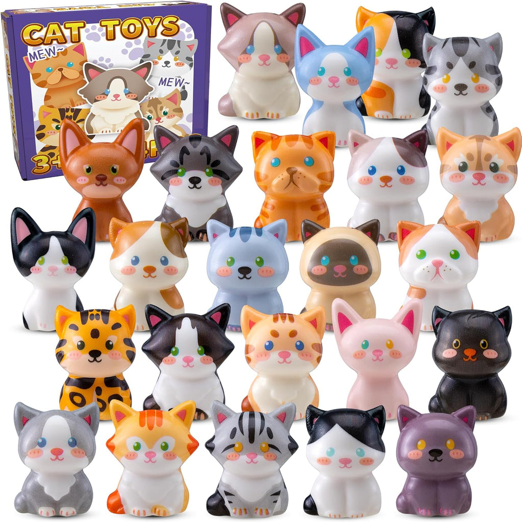 DMIGHT 24PCS Cat Squishy Toys, Cat Party Favors & Classroom Prizes for Kids
