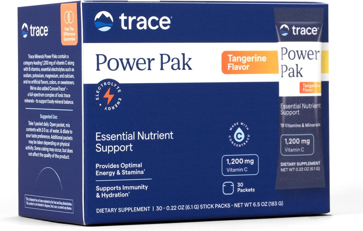 Trace Minerals Power Pak Electrolyte Powder Packets, Orange Blast, 30 Ct