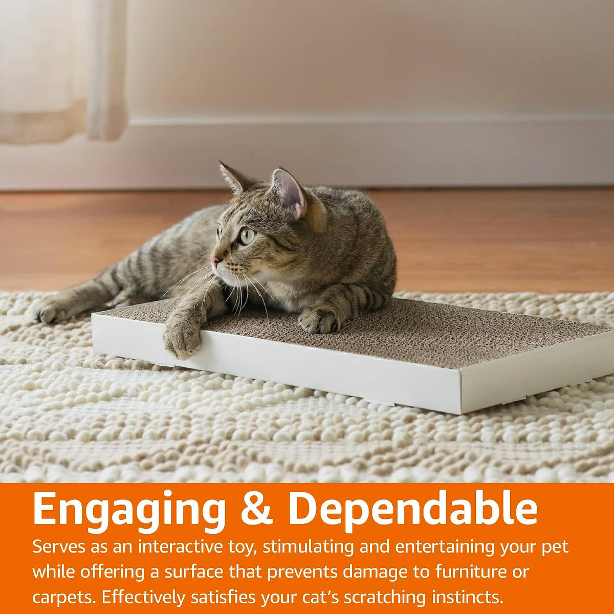 Amazon Basics Corrugated Cardboard Cat Scratcher, Scratching Board, Reversible, 17.4" x 10", White, 4-Pack